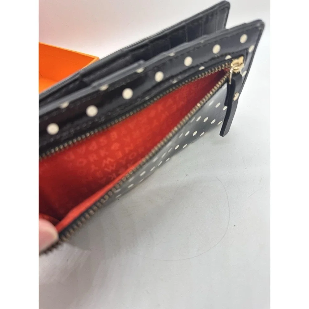 Kate Spade Carlisle Street Lacey Polka Dot Patent Leather Wallet Black White